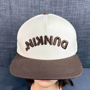 Dunkin Donuts Hat Cream Brown Flat Brim Snapback Upside Down Embroidered Logo